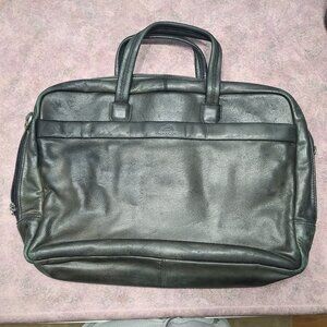 Mancini "Buffalo" Leather laptop briefcase. Double compartment Black/Green